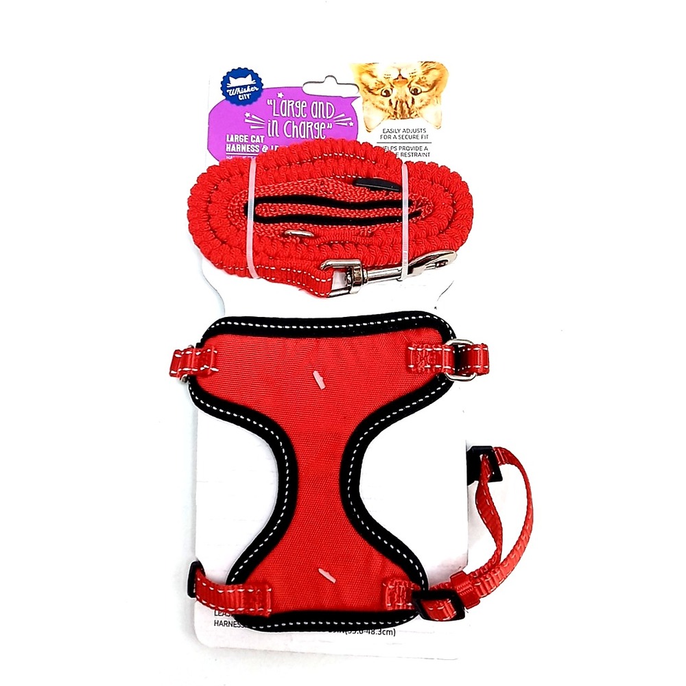 Whisker City Cat Harness & Leash Combo Adult Size Large/XL RED Girth 14-19 In.‎